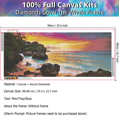 JATOK Large Diamond Painting Kits for Adults (35.5x15.7in), Seaside Sunrise Full Round Drill Diamond Arts, Paint by Diamonds Kits Craft Canvas Perfect for Home Wall Decoration and Relaxation