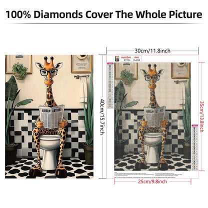 Lxmsja Giraffe Diamond Art Kits for Adults, Bathroom Diamond Painting Kits for Beginners, 5D DIY Full Drill Gem Art Crafts for Adults, Home Wall Decor 12x16 inch