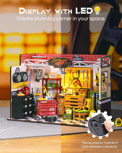 Rolife DIY Miniature House Kit Garage Workshop, Build 1/20 Mini House Building Kit with LED Craft Kits for Aduls Gifts for Him Her