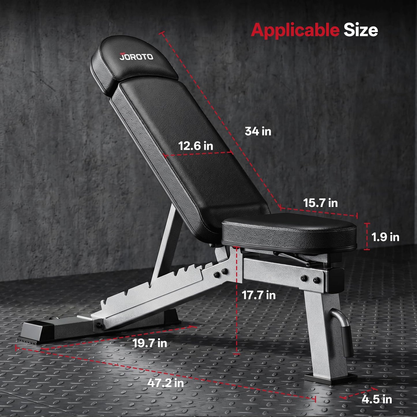 JOROTO Adjustable Weight Bench - 1300LBS Heavy Duty Workout Bench for Strength Training, Decline/Flat/Incline Bench Press with 34" Extra-Long Backrest & Wheels for Full Body Exercise, Grey