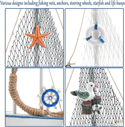 BUYGO Sailboat 4-Piece Set O Mini Model Decoration - Wooden Miniature Sailing Boat Home Decor