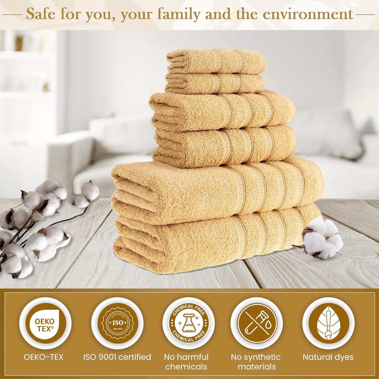 Set (6 650 100% 2 2 2 HALLEY Turkish Towels Pieces) GSM Highly Absorbent Super Soft Cotton - Bath Towels, Hand Towels