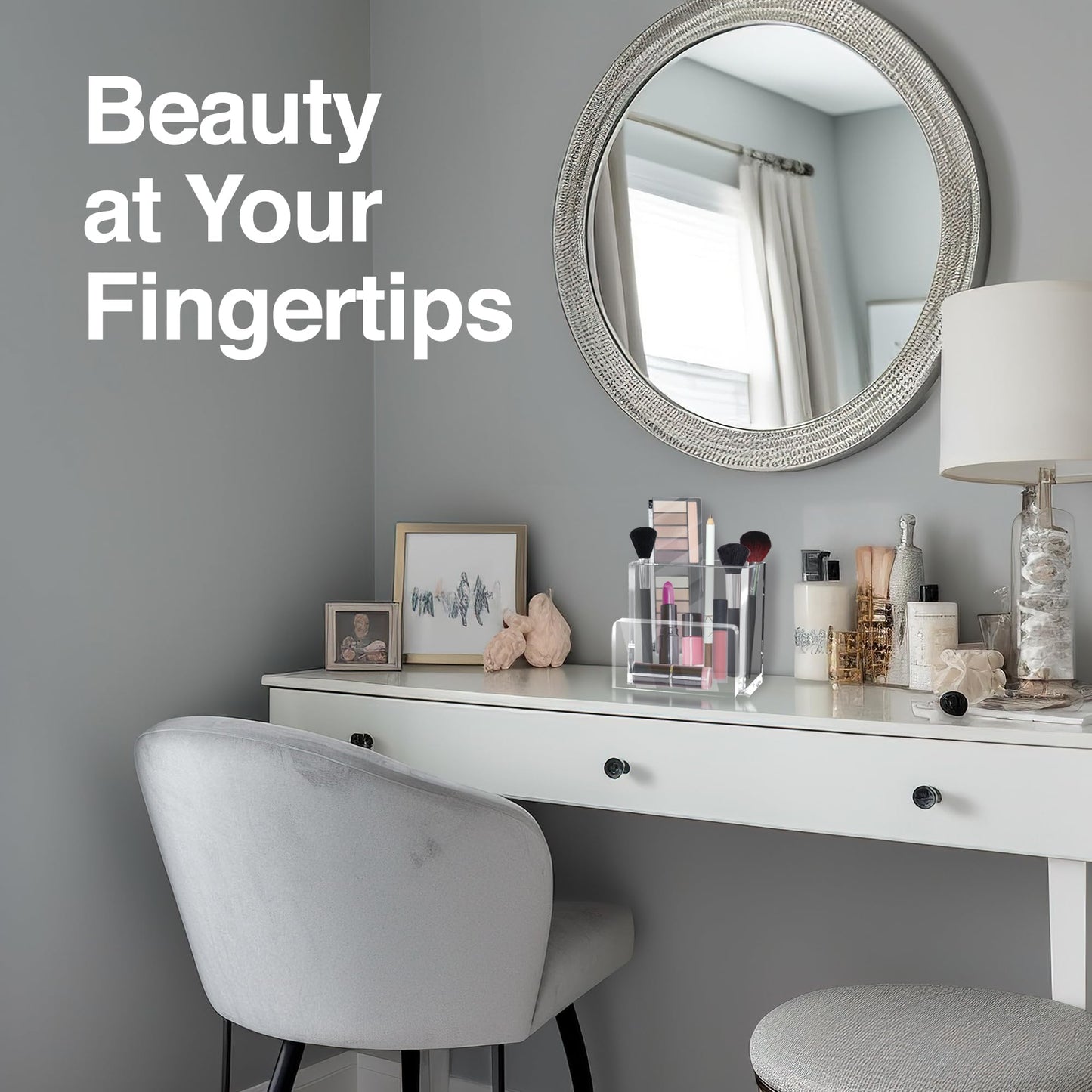 CLASSIC ACRYLIC Pen Organizer for Desk-A Modern Desk Accessory w/a Removable Divider is Great as a Pen & Makeup Brush Holder-This Chic Acrylic Storage Stand Makes a Great Gift for Home/Work Space