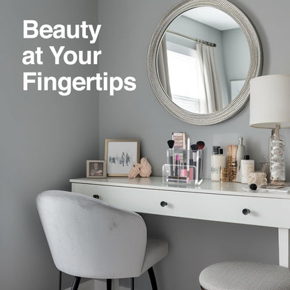 CLASSIC ACRYLIC Pen Organizer for Desk-A Modern Desk Accessory w/a Removable Divider is Great as a Pen & Makeup Brush Holder-This Chic Acrylic Storage Stand Makes a Great Gift for Home/Work Space
