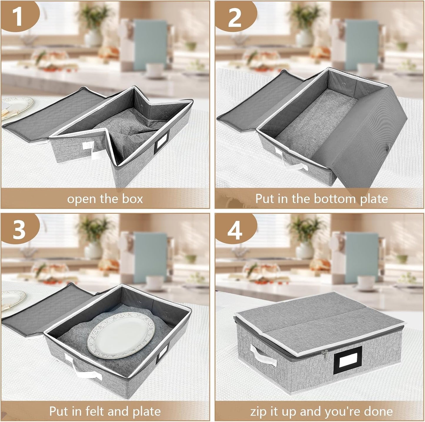 homyfort Platter Storage Case, Hard Shell China Storage Containers with 5 Felt Dividers, Stackable Platter Storage