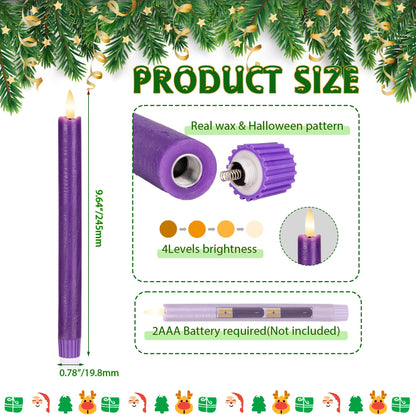 AFINETH Purple Flameless Taper Candles with Remote, 3 Pack Real Wax Battery Operated Candles, 9.6 Inch Flickering Led Christmas Candlesticks Decorations for Winter Home Holiday Xmas Gift