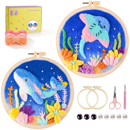 LUDOTEK Punch Needle Kits Adults Beginner,Punch Needle kit for Beginners, Embroidery kit for Beginners,Includes All Tools and Materials,Easy to Follow Instructions and Videos-(Underwater World)