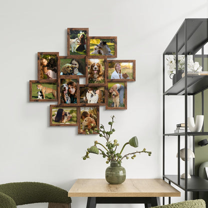 DUENPY 4x6 Collage Picture Frames, 12-Pack Solid Wood Photo Frame, Picture Frames Collage Wall Decor, Set with Glass Front, Assembly Required, Brown