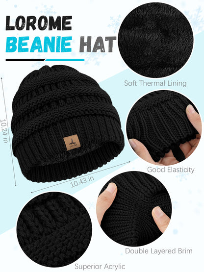 LOROME Winter Beanie Hat Scarf Gloves, Warm Fleece Knit Winter Hats Touch Screen Gloves Neck Scarf Set Winter Gifts for Women Men