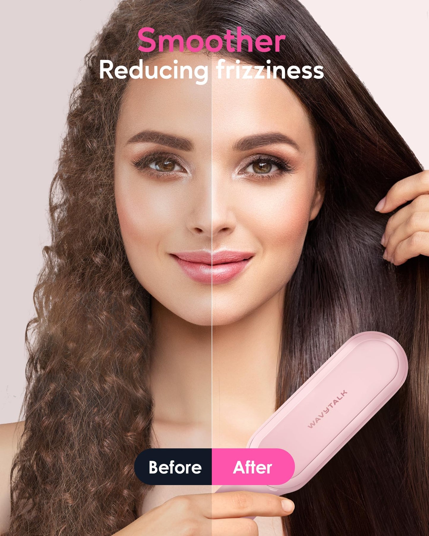Wavytalk Hair Straightener Brush, Sleek Sweep Ionic Straightening Brush with 6 Temperature Adjust, Anti-Scald Ceramic Straightening Comb Fast Heating for Home Salon, Dual Voltage, Purple.