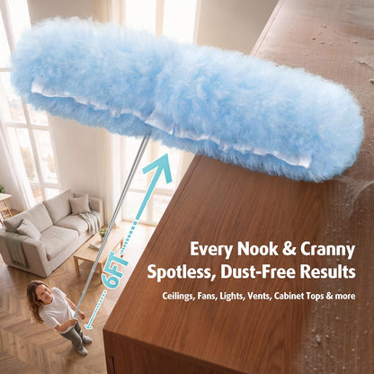 6 ft Extendable Duster Handle with 20 Refills, Compatible with Swiffer, Disposable Microfiber Dusting Pads for Home Cleaning, Ceiling, Fan, Window, Hard-to-Reach Areas
