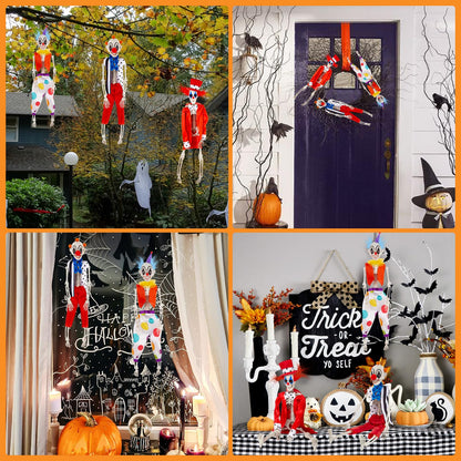 Halloween Skeleton Decorations - 16" Clown Skeleton Decorations, Full Body Mini Skeleton, Halloween Hanging Skeleton for Yard, Garden, Lawn, Patio, and Haunted House Decor - 3 Pack