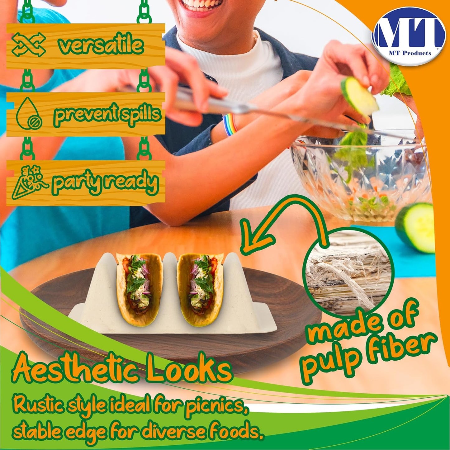 MT Products Taco Container 7" x 4.25" x 2" - 2 Compartments - Pack of 15