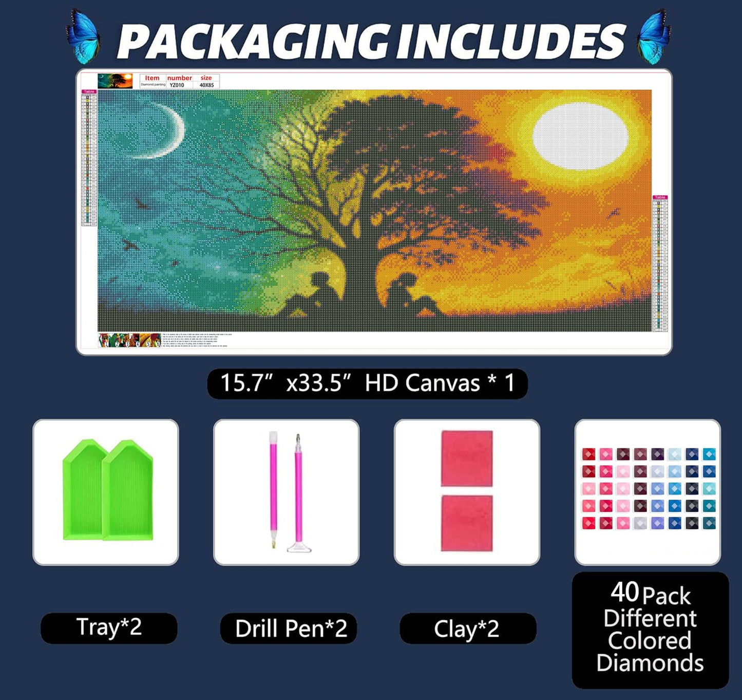 5D DIY Diamond Painting Kits for Adults, Large Size Full Drill Diamond Arts Rhinestone Pasted, DIY Painting Diamond Dot Arts Crafts for Home Wall Decor Gift (Day and Night Tree)
