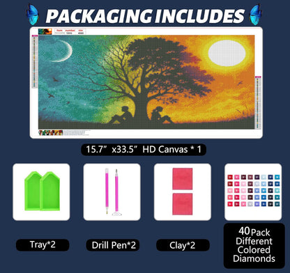 5D DIY Diamond Painting Kits for Adults, Large Size Full Drill Diamond Arts Rhinestone Pasted, DIY Painting Diamond Dot Arts Crafts for Home Wall Decor Gift (Day and Night Tree)