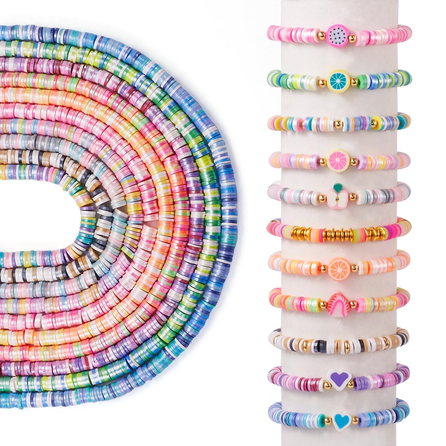 Pandahall 10 Strands 6mm Polymer Clay Beads Colorful Flat Pearlized Heishi for Friendship Bracelet Kit, Necklaces, Earring Jewelry Supplies
