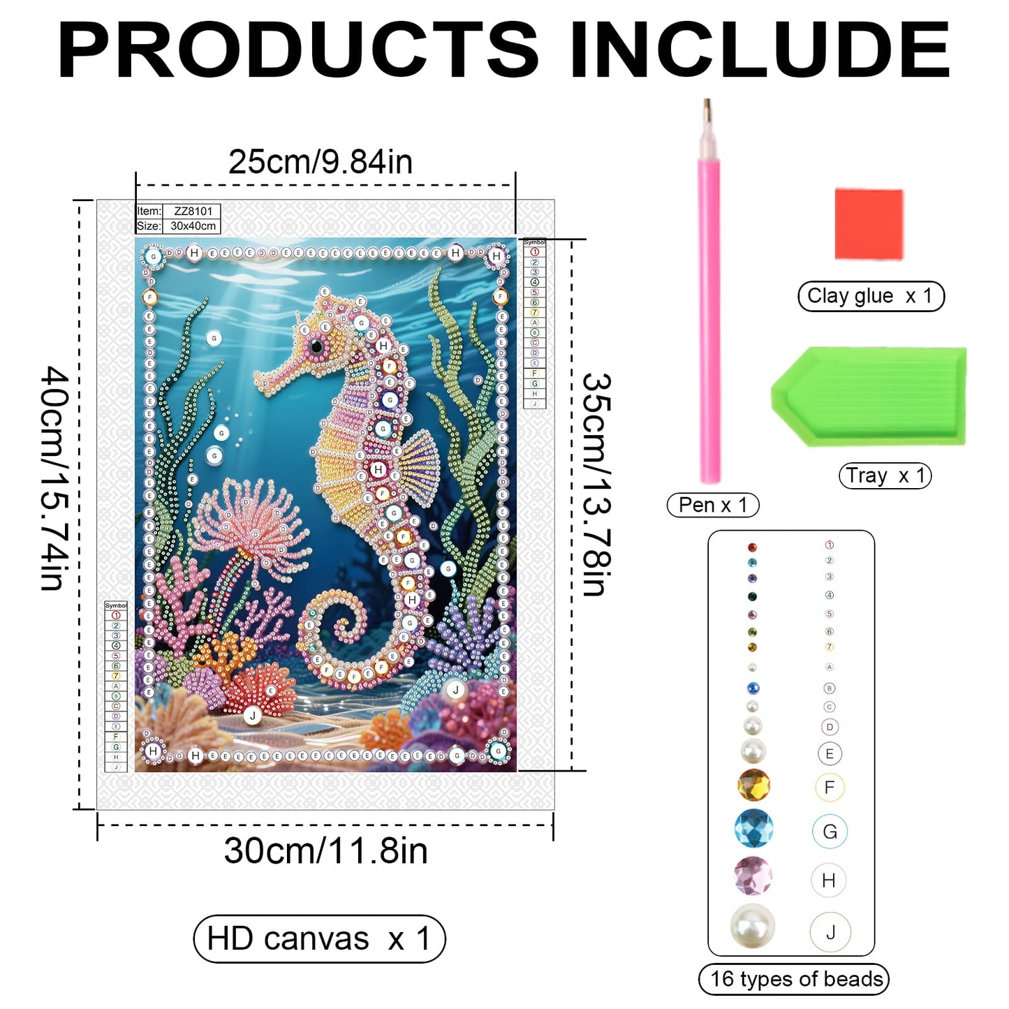 Stalente Pearl Diamond Painting Kits for Adults Seahorse, 5D Special Shape Diamond Art Kits for Beginners, Crystal Rhinestones Diamond Painting for Home Wall Decoration Gift 12×16inch, Animal