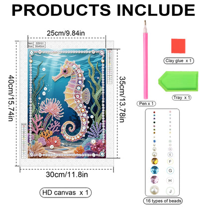 Stalente Pearl Diamond Painting Kits for Adults Seahorse, 5D Special Shape Diamond Art Kits for Beginners, Crystal Rhinestones Diamond Painting for Home Wall Decoration Gift 12×16inch, Animal