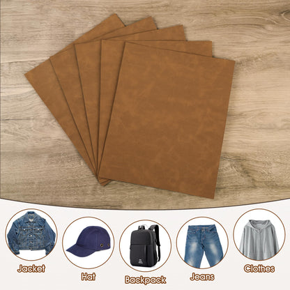 BUVKHMX 5 Pack Blank Laser Engravable Leatherette Sheets/Faux Leather Hat Patches for Laser Engraving with Heat Press Adhesive, Cut to Any Size & Shape for DIY Craft Material (Khaki)