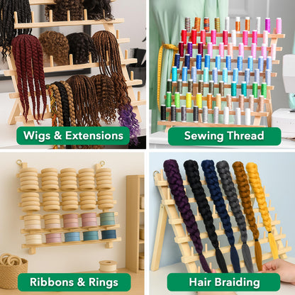 Mandala Crafts Sewing Embroidery Thread Holders Thread Stands - 60-Spools Natural Thread Rack Organizer - Braiding Hair Rack Braiding Rack Stand for Hair Extension Divider