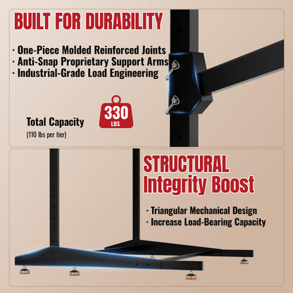 NIMBLERACK 3-Tier Kayak Storage Rack, Heavy Duty Free-Standing Canoe Stand 330lb, 304 Stainless Steel Anti-Snap Molded Joint, Adjustable Vertical Holder for Garage Outdoor Lakeside Seaside(Black)