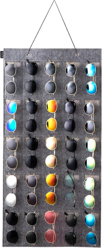 Sunglasses Organizer Storage, Hanging Eyeglasses Wall Pocket Mounted, 25 Slots