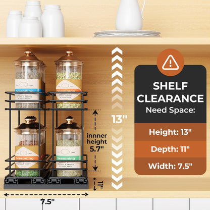 Pull Out Spice Rack Organizer for Cabinet, Slide Out Spice Racks, Easy to Install, 2.1''Wx10.35''Dx8.26''H, 3 Drawers 2 Tiers(Black)