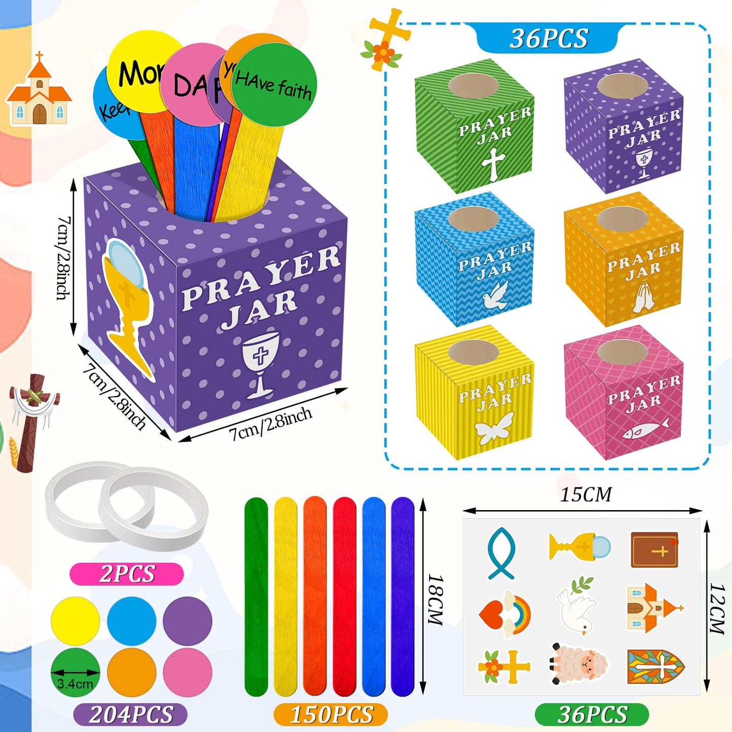 Motipuns 36 Set 36 Set Easter Prayer Box Craft Kits DIY Religious Prayer Jar with Wooden Stick DIY Family Handmade Paper Box for Sunday School Home Church Activities Christian Party Favor Supplies