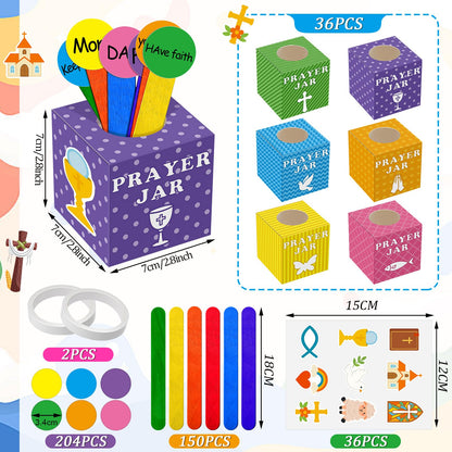 Motipuns 36 Set 36 Set Easter Prayer Box Craft Kits DIY Religious Prayer Jar with Wooden Stick DIY Family Handmade Paper Box for Sunday School Home Church Activities Christian Party Favor Supplies