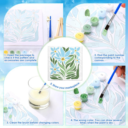RoundFunny 8 Set Paint by Numbers Kit for Adults with 8x8 Inch Mini Simple Painting Canvas Wooden Frame Easel Acrylic Paints Brushes Funny Numbers Drawing Kit for Gift Home Wall Decor(Simple Blossom)