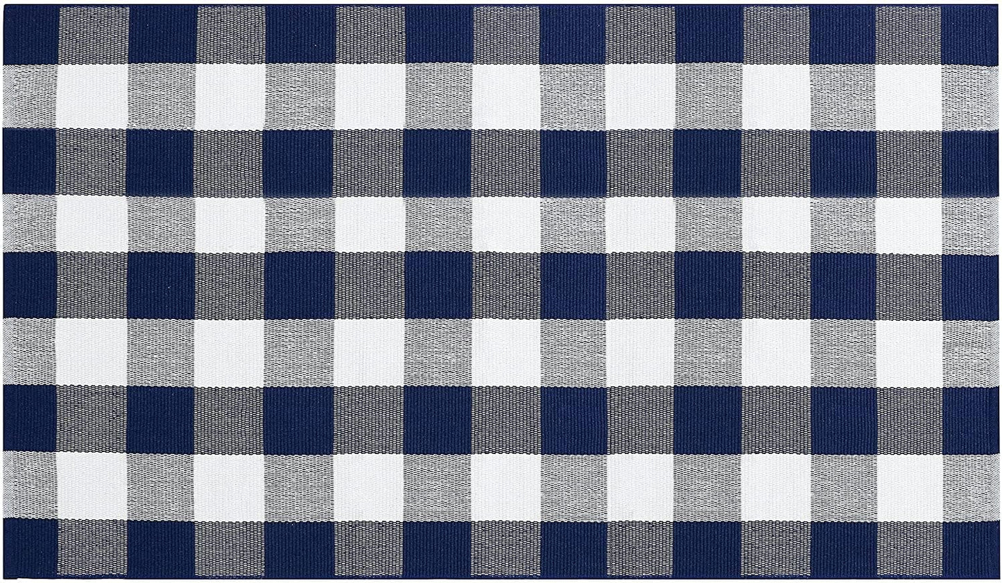 SEEKSEE Cotton Buffalo Plaid Rug 27.5"x43" Navy Blue and White Checked Washable Doormats for Indoor Outdoor