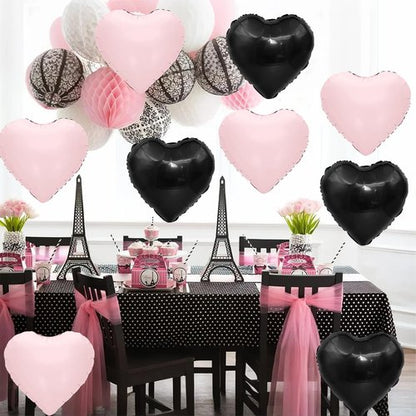 Black and Pink Heart Balloons,12Pcs 18Inch Baby Pink Black Heart Shaped Foil Helium Balloons for Baby Shower Birthday Anniversary Wedding Engagement Party Decorations