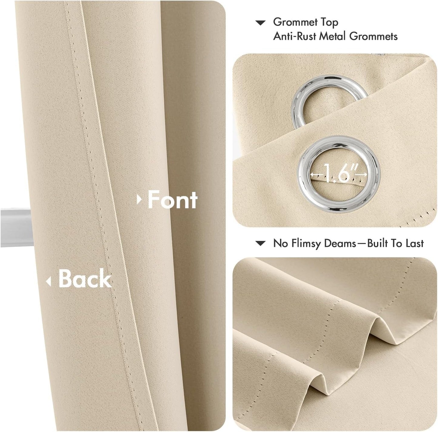 MIULEE Blackout Curtains - Cream Beige Thermal Insulated Drapes | 84 Inches Long, Noise Reducing, 2 Panels