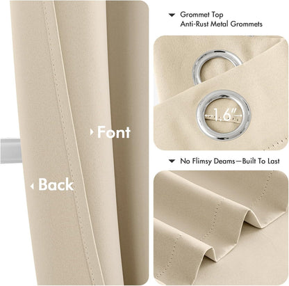 MIULEE Blackout Curtains - Cream Beige Thermal Insulated Drapes | 84 Inches Long, Noise Reducing, 2 Panels