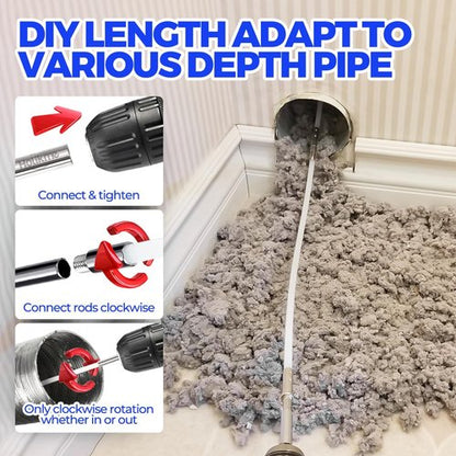 Holikme Dryer Vent Cleaner Kit - 60 Feet Flexible Brush with Drill Attachment & 2 Synthetic Heads