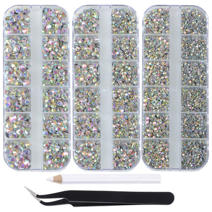 Massive Beads 6500pcs+ Flatback Glass Hotfix Iron On Rhinestones Crystal for DIY Making with 1 Tweezer & 1 Picking Pen for Shoes, Clothes, Face Art, Bags, Manicure (Crystal AB, 6-Sizes)