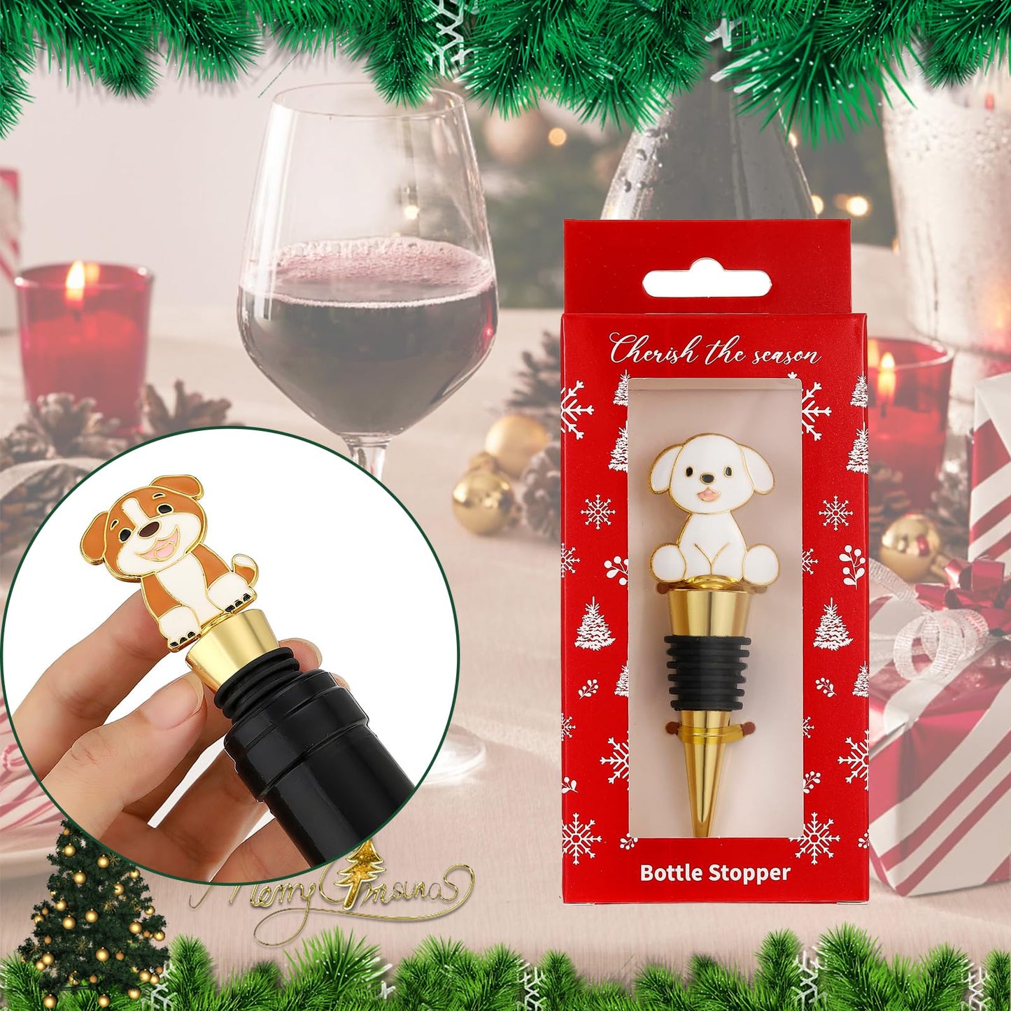 4 pcs Christmas Wine Stopper Christmas Wine Bottle Stoppers for Xmas Decor Winter Decor-Wine and Beverage Bottle Stopper for Christmas,Christmas Decoration Wine Stopper (Gold White Yellow)