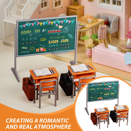 TOYANDONA 13pcs Miniature School Supplies - Doll School Supplies Mini Dollhouse Accessories Include Desk Chair Set Doll Schoolbag Blackboard Book for Miniature Classroom Furniture