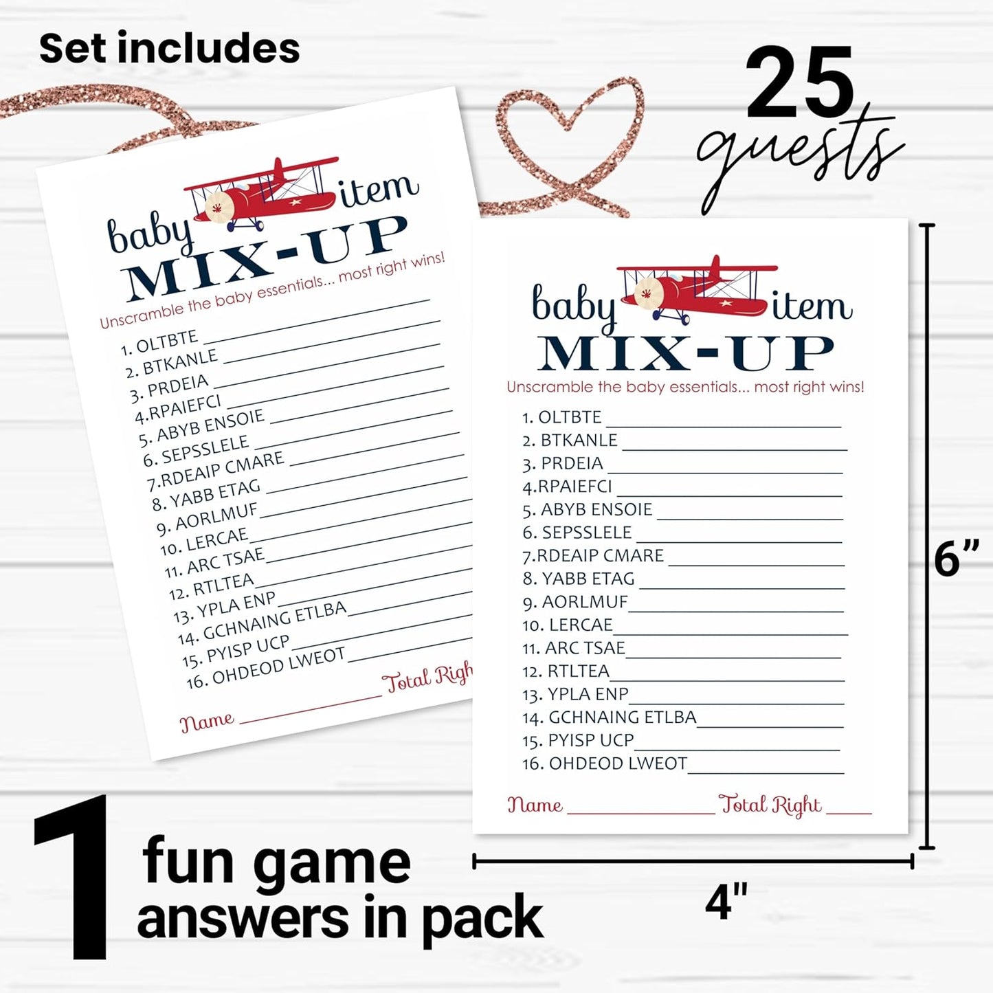 Airplane Baby Shower Games for Boys, Word Scramble Activity, 25 Cards, Adventure Theme in Red and Blue