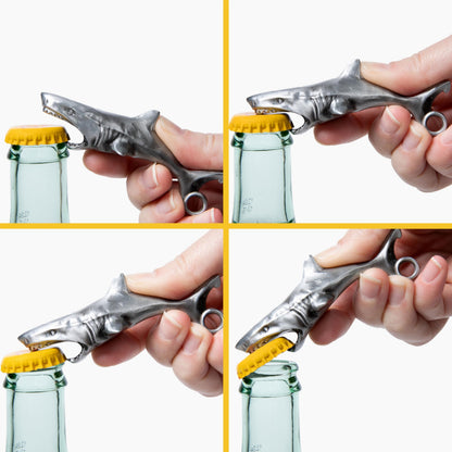 Shark Bottle Opener for Men – Funny Great White Shark Metal Beer Cap Tool – Novelty Coastal Beach Ocean Gift for Father's Day, Christmas Stocking Stuffer, Birthday, Groomsmen – 3.65" x 1.93"