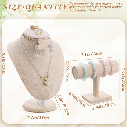 RattanView 2 Pcs Jewelry Display Set Necklace Mannequin Bust T Bar Bracelet Holder for Earring Necklace Ring Display
