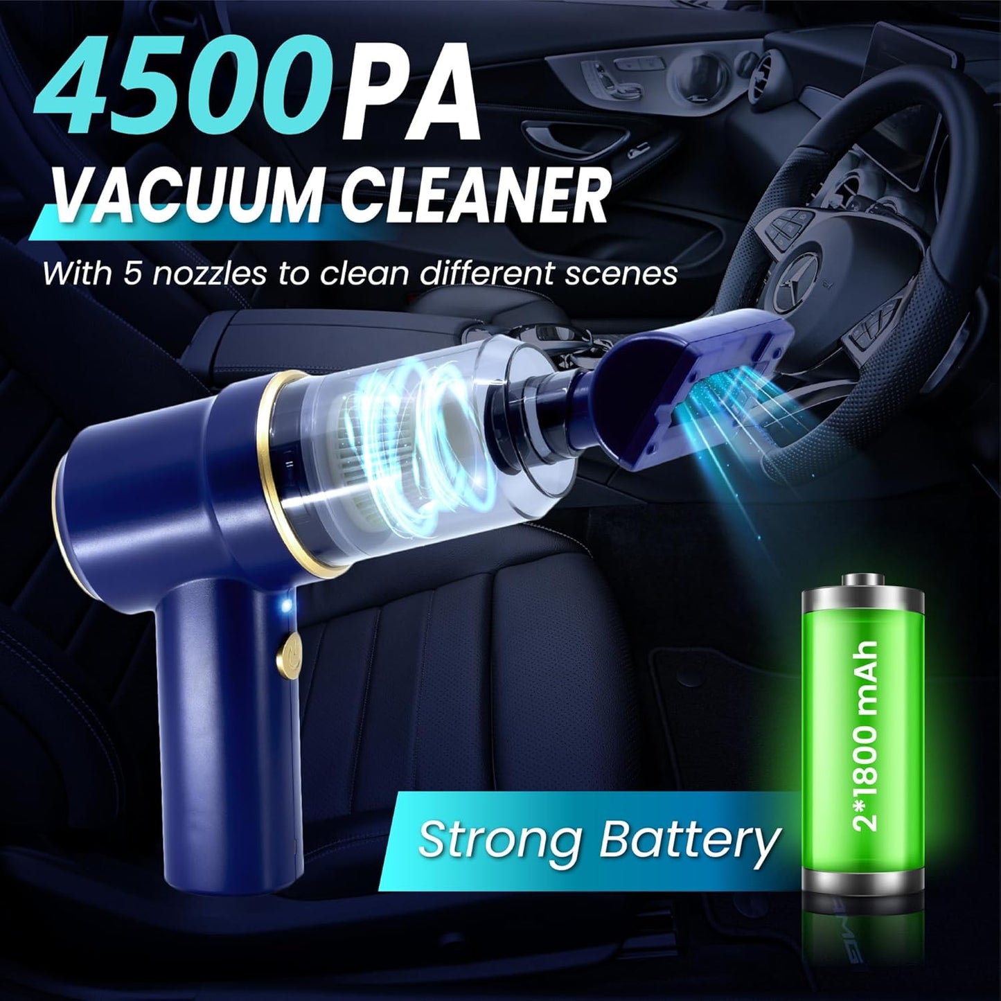 ELI Productions Handheld Vacuum Cordless, 120W Multi-Nozzles Pet Vacuum Cleaner with LED Light