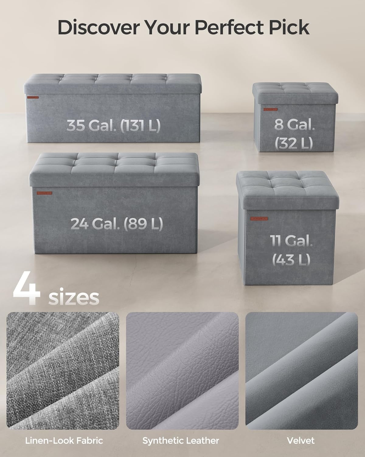 12.2 16.1 Inches 286 lb, ULSF200G02 SONGMICS Storage Ottoman, Foldable Small Ottoman Foot Rest, x Foot Stool, Ottoman