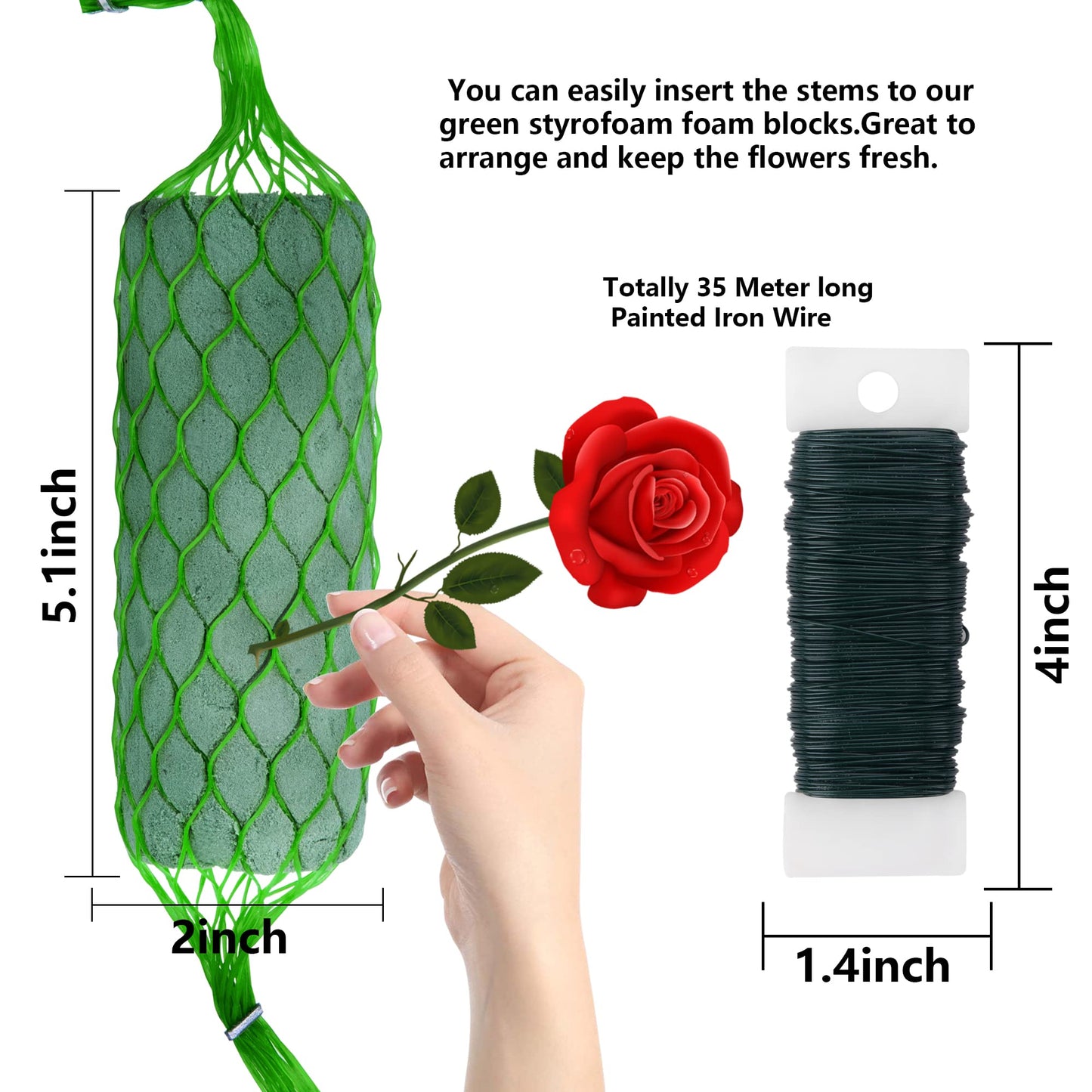 14 Piece Floral Foam Garland for Flowers,9.2Ft Flower Sponge Blocks Kit,Absorption Flower Holder Arch Door,Floral Craft Dry Foam Bricks,Green Floral Foam Arrangement for Home Wedding Garden