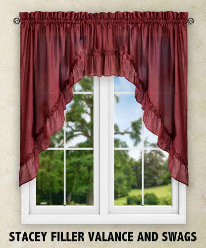 Ellis Curtain Stacey Sheer Tailored Tier Pair Curtains, 56-by-30 Inch, Merlot, 56x30