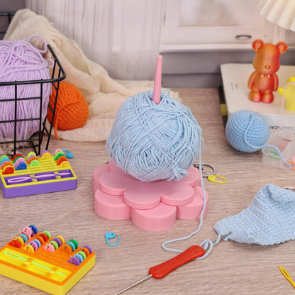 3D Printed Flower Yarn Holder for Crocheting & Knitting | Pink Yarn Spinner with Smooth Bearing | Tangle-Free Yarn Ball Dispenser Stand | Handmade Craft Gift for Women, Yarn Lovers