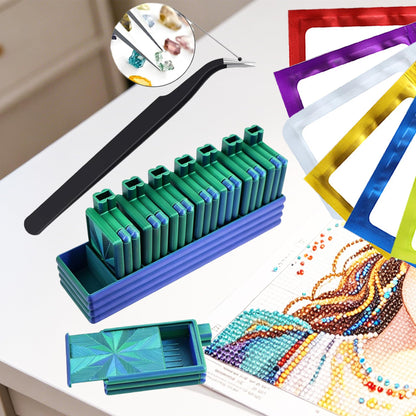 Diamond Art Trays with Lids, Diamond Painting Trays with Storage Organizers Case, 8 Pack Beads Rhinestone Tray Set with Tweezers, Brush, 32pcs Ziplock Pouches Bags for Diamond Art Tool (Blue Green)