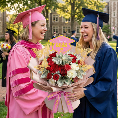 Silkovahamd Money Bouquet Kit Graduation 2026 - Graduation Gift Ideas Flower Gifts for Women, DIY Money Bouquet Wrapping Paper Ribbon, College High School Regalos de Graduación 2026