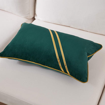 Avigers Luxury Modern Teal Gold Velvet Cushion Case, 12 x 20 Inch Striped Lines Decorative Pillow for Couch
