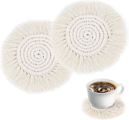 Mozeat Lens Set 2 Boho Coasters for Drinks Absorbent Crochet Coasters Round Boho Coaster of Housewarming Gift Bar